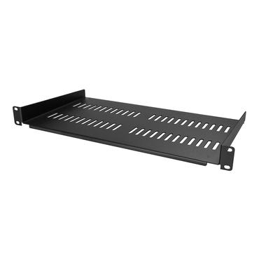 StarTech.com 1U serverrackhylla - Universell ventilerad frib&auml;rande serverhylla med rackf&auml;ste f&ouml;r 19-tums n&auml;tverksutrustning i rack och sk&aring;p - Kraftigt st&aring;l - Viktkapacitet 23 kg - 25 cm djup hylla, svart - hylla f&ouml;r rack - 1U