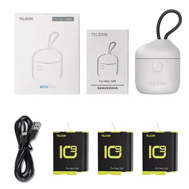 Telesin Camera Charger Waterproof Allin box Telesin Triple Charger for GoPro Hero 9/Hero 10 (GP-BTR-904-GY)