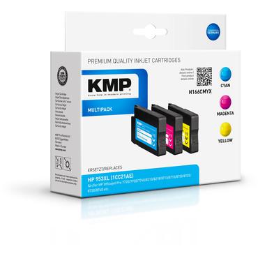 KMP MULTIPACK H166CMYX - 3-pack - L&aring;ng livsl&auml;ngd - gul, cyan, magenta - kompatibel - bl&auml;ckpatron (alternativ f&ouml;r: HP 953XL, HP F6U16AE, HP F6U17AE, HP F6U18AE)