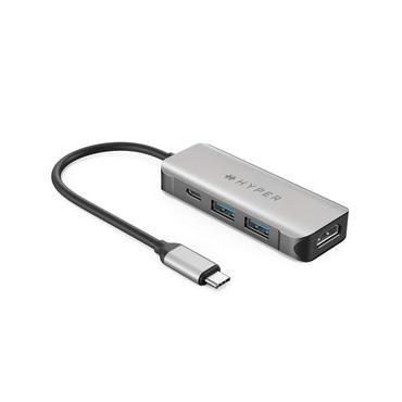 HYPER HD41-GL dockingstation USB 2.0 Type-C Sort, Grå