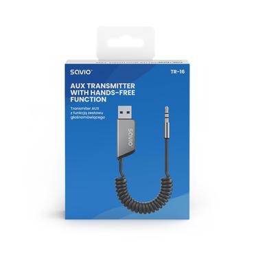 Savio TR-16 Transmitter AUX adapter with hands-free function  Bluetooth 5.3  Google Assistant/Siri
