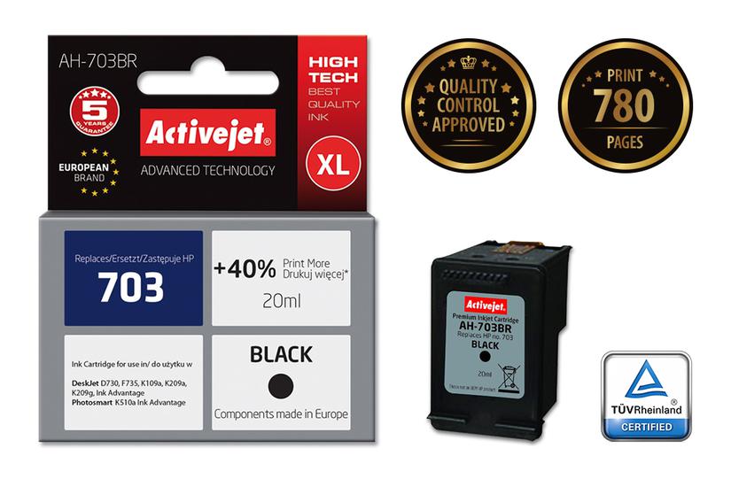 Activejet AH-703BR bl&aelig;k (erstatning HP 703 CD887AE; Premium; 20 ml; sort)