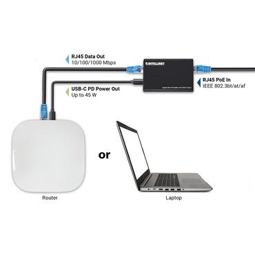 Intellinet 561693 netværks-splitter Strøm over Ethernet (PoE) Sort