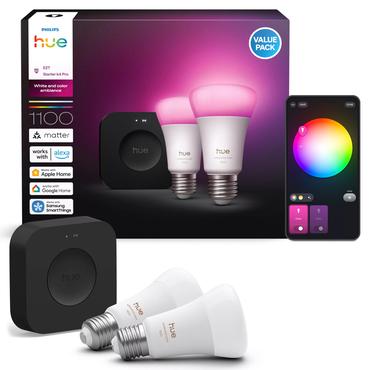 Philips Hue White and Color ambiance Startsæt: 2 x E27 pærer + Bridge Pro