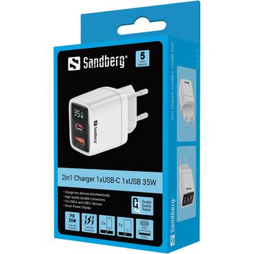 Sandberg str&ouml;madapter - 2-i-1 - USB, 24 pin USB-C - 35 Watt