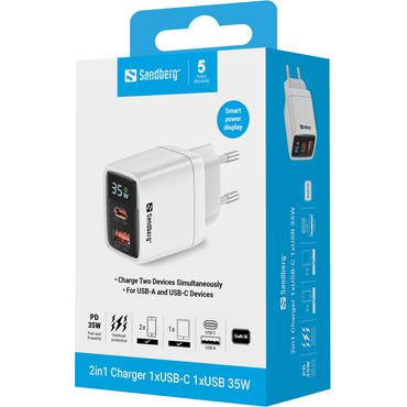 Sandberg str&ouml;madapter - 2-i-1 - USB, 24 pin USB-C - 35 Watt