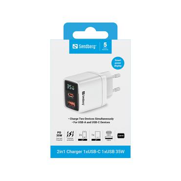 Sandberg str&ouml;madapter - 2-i-1 - USB, 24 pin USB-C - 35 Watt