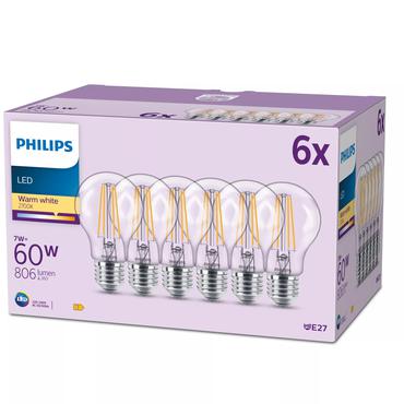 Philips Filament p&aelig;re, matteret 60 W A60 E27 x 6