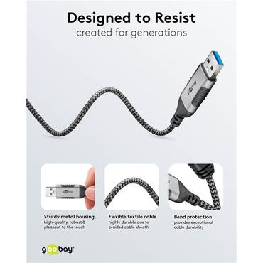 USB-A 3.0 to RJ45 Ethernet Cable, Slim, 1 m, 1 m, black - connects router, modem or network switch to USB-A