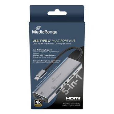 MediaRange HUB USB-C 5 in 1 Multiport Adapter, silber