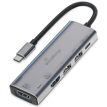 MediaRange HUB USB-C 5 in 1 Multiport Adapter, silber