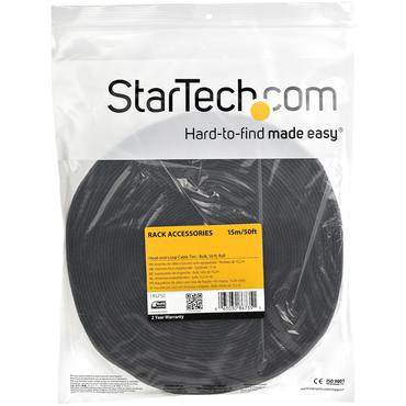 StarTech.com 50ft. Hook and Loop Roll - Cut-to-Size Reusable Cable Ties - Bulk Industrial Wire Fastener Tape - Adjustable Fabric Wraps - Black (HKLP50) - kabelbandsrulle