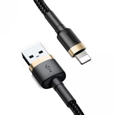 Kabel USB Baseus Cafule Cable wytrzymaly nylonowy kabel przewód USB / Lightning QC3.0 1.5A 2M czarno-zloty (CALKLF-CV1) uniwersalny