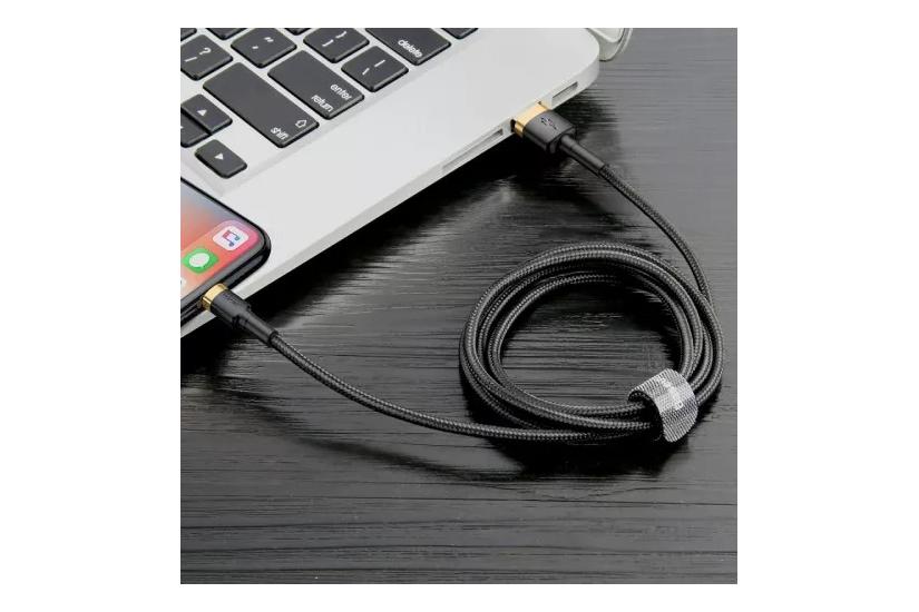 Kabel USB Baseus Cafule Cable wytrzymaly nylonowy kabel przewód USB / Lightning QC3.0 1.5A 2M czarno-zloty (CALKLF-CV1) uniwersalny