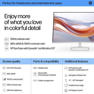 HP 532sf skærm - Kantbelyst LED - 32" - IPS - 7ms - Full HD 1920x1080 ved 100Hz