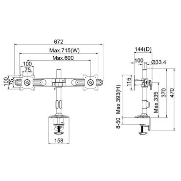 Multibrackets M Workstation Cart Dual Arm DT ställ - justerbar arm - för 2 LCD-bildskärmar - svart, silver