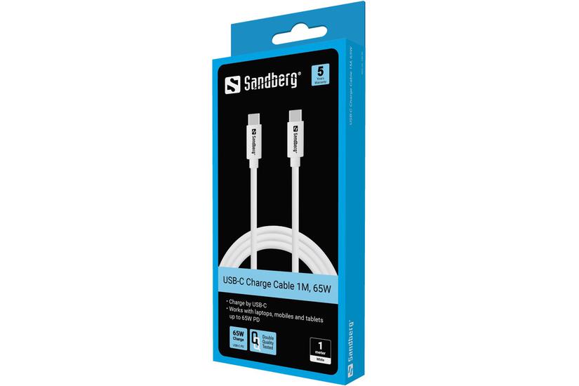 Sandberg USB-C-laddningskabel 1 meter, 65W.