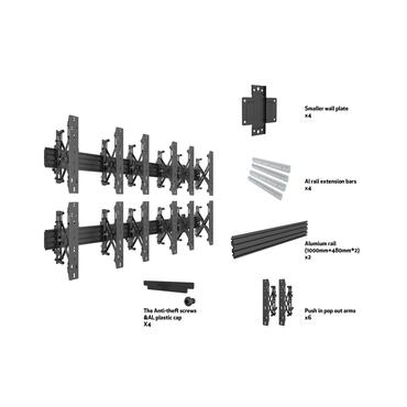 Multibrackets PRO Series M Wallmount Pro MBW3x2U Push In Pop Out konsol - för 6 LCD-bildskärmar - svart