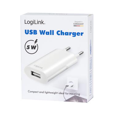 LogiLink USB-Steckdosenadapter, 1x USB-A, weiß, 5 Watt zum schnellen & effizienten Laden aller Elektronikgeräte, - 1 Stück (PA0093B)