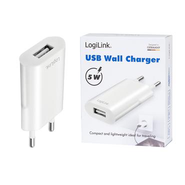 LogiLink USB-Steckdosenadapter, 1x USB-A, weiß, 5 Watt zum schnellen & effizienten Laden aller Elektronikgeräte, - 1 Stück (PA0093B)
