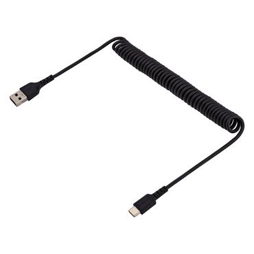 StarTech.com 3ft (1m) USB A to C Charging Cable, Coiled Heavy Duty Fast Charge & Sync USB-C Cable, High Quality USB 2.0 A to Type-C, Rugged Aramid Fiber, TPE, 3A, S20, iPad, Pixel - Durable Male to Male USB, Black - USB Type-C kabel - USB til 24 pin USB-C - 1 m