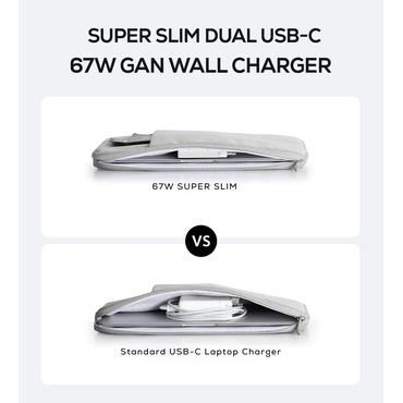 Deltaco USB-C wall charger 67 W, 2x USB-C PD, slim, tot 67 W, white