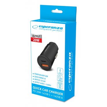 Esperanza EZC111K oplader til mobil enhed Smartphone, Tablet Sort USB Hurtig opladning Automatisk