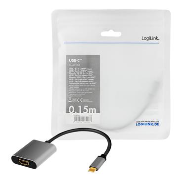 LogiLink CUA0103 kabel k&oslash;nsskifter USB 3.2 Gen1 Type-C HDMI-A Sort, Gr&aring;