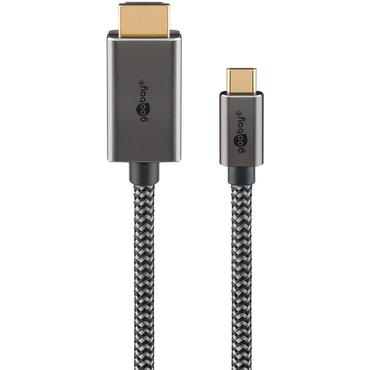 USB-C™ to HDMI™ Textile Cable 4K @ 60 Hz, 1 m, black silver, 1 m, black, silver
