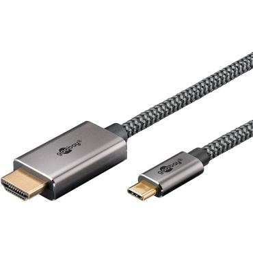 USB-C™ to HDMI™ Textile Cable 4K @ 60 Hz, 1 m, black silver, 1 m, black, silver