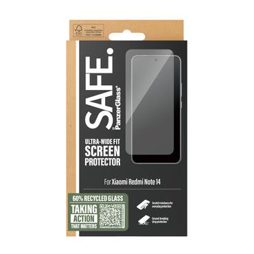PanzerGlass SAFE. by &reg; Sk&aelig;rmbeskyttelse m. Sort Ramme Xiaomi Redmi Note 14 | Ultra-Wide Fit