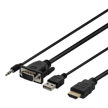 DELTACO HDMI-kabel - HDMI/VGA/ljud/USB - 2 m