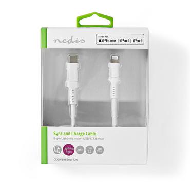 Lightning Kabel / USB 2.0 / Apple Lightning 8-Pins / USB-C Male / 480 Mbps / Vernikkeld / 2.00 m / Rond / PVC / Wit / Doos