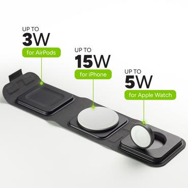 mophie 3-in-1 tr&aring;dl&ouml;s laddningsplatta - med MagSafe - + v&auml;xelstr&ouml;msadapter - 15 Watt