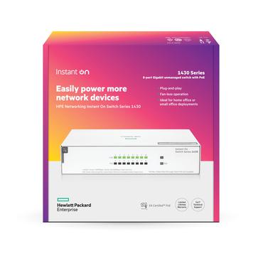 HPE Aruba Networking Networking Instant On Switch 8p Gigabit CL4 PoE 64W 1430 Ikke administreret L2 Gigabit Ethernet (10/100/1000) Strøm over Ethernet (PoE) Hvid