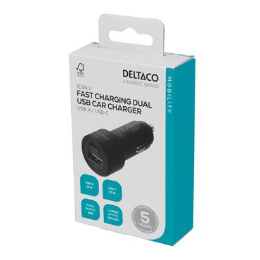 DELTACO USBC-CAR122 str&ouml;madapter f&ouml;r bil - USB, 24 pin USB-C - 36 Watt