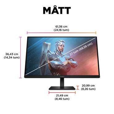 OMEN by HP 27 skærm - Kantbelyst LED - 27" - AMD FreeSync Premium - IPS - 1ms - Full HD 1920x1080 ved 165Hz