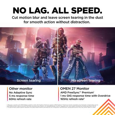 OMEN by HP 27 skærm - Kantbelyst LED - 27" - AMD FreeSync Premium - IPS - 1ms - Full HD 1920x1080 ved 165Hz