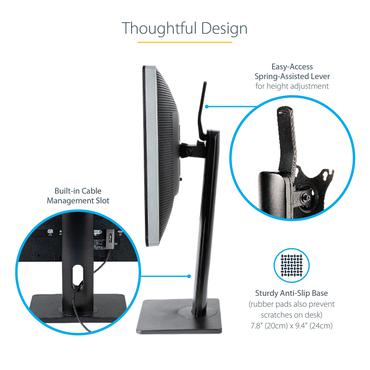 StarTech.com Free Standing Single Monitor Mount, Height Adjustable Monitor Stand, For VESA Mount Displays up to 32" (15lb/7kg), Ergonomic Monitor Stand for Desk, Tilt/Swivel/Rotate, Black - Universal Monitor Stand st&auml;ll - justerbar arm - f&ouml;r Bildsk&auml;rm - svart