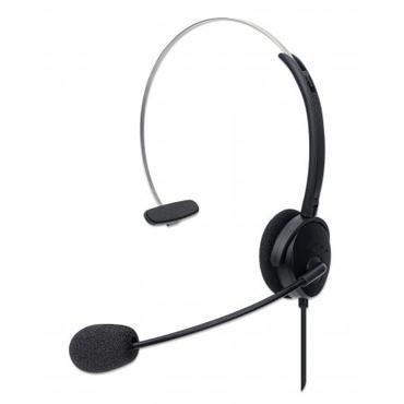 MANHATTAN Mono USB-Headset Ohrumschließendes Design (Over-Ear), Ohrmuschel einseitig, kabelgebunden, USB-A-Stecker, integrierte Lautstärkeregelung, verstellbares Mikrofon, schwarz (180498)