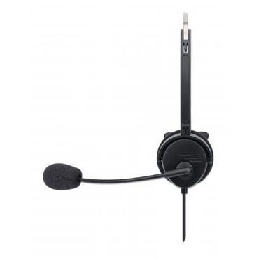 MANHATTAN Mono USB-Headset Ohrumschließendes Design (Over-Ear), Ohrmuschel einseitig, kabelgebunden, USB-A-Stecker, integrierte Lautstärkeregelung, verstellbares Mikrofon, schwarz (180498)
