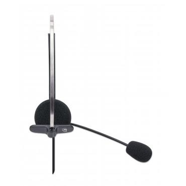 MANHATTAN Mono USB-Headset Ohrumschließendes Design (Over-Ear), Ohrmuschel einseitig, kabelgebunden, USB-A-Stecker, integrierte Lautstärkeregelung, verstellbares Mikrofon, schwarz (180498)
