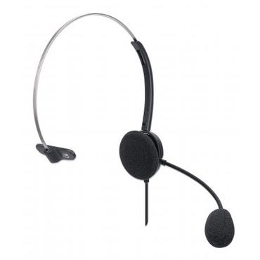 MANHATTAN Mono USB-Headset Ohrumschließendes Design (Over-Ear), Ohrmuschel einseitig, kabelgebunden, USB-A-Stecker, integrierte Lautstärkeregelung, verstellbares Mikrofon, schwarz (180498)