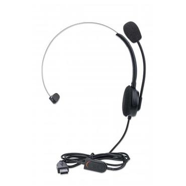 MANHATTAN Mono USB-Headset Ohrumschließendes Design (Over-Ear), Ohrmuschel einseitig, kabelgebunden, USB-A-Stecker, integrierte Lautstärkeregelung, verstellbares Mikrofon, schwarz (180498)