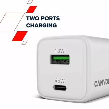 CANYON charger CU45AC GaN 45W 1xPD 1xQC EU White