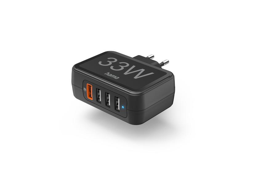 Hama Wall Charger 4-gniazda QC3.0 USB-A 33W czarna