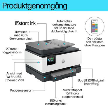 HP OfficeJet Pro 9122e Trådløst All-in-One Farve Printer, Instant Ink; 2-sidet printning