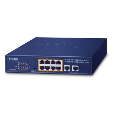 PLANET GSD-1008HP netværksswitch Ikke administreret Gigabit Ethernet (10/100/1000) Strøm over Ethernet (PoE) 1U Blå