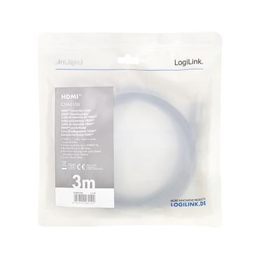 LogiLink CHA0106 HDMI-kabel 3 m HDMI Type A (Standard) Sort, Gr&aring;
