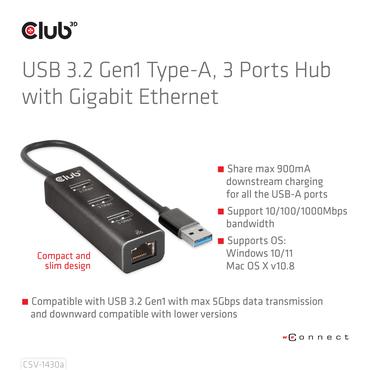 CLUB3D CSV-1430a Ledningsf&oslash;rt USB 3.2 Gen 1 (3.1 Gen 1) Type-A Sort